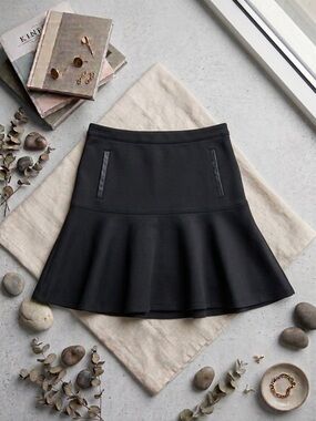 Club Monaco Black Drop-Waist Flounce / Peplum Skirt